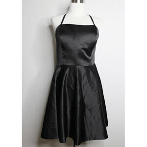 Black Satin Lace Up Cross Back A Line Sleeveless Evening Dress - Large